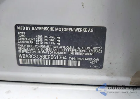 2014 BMW 320I xDrive z USA, uszkodzony, nr VIN WBA3C3C58EP661364